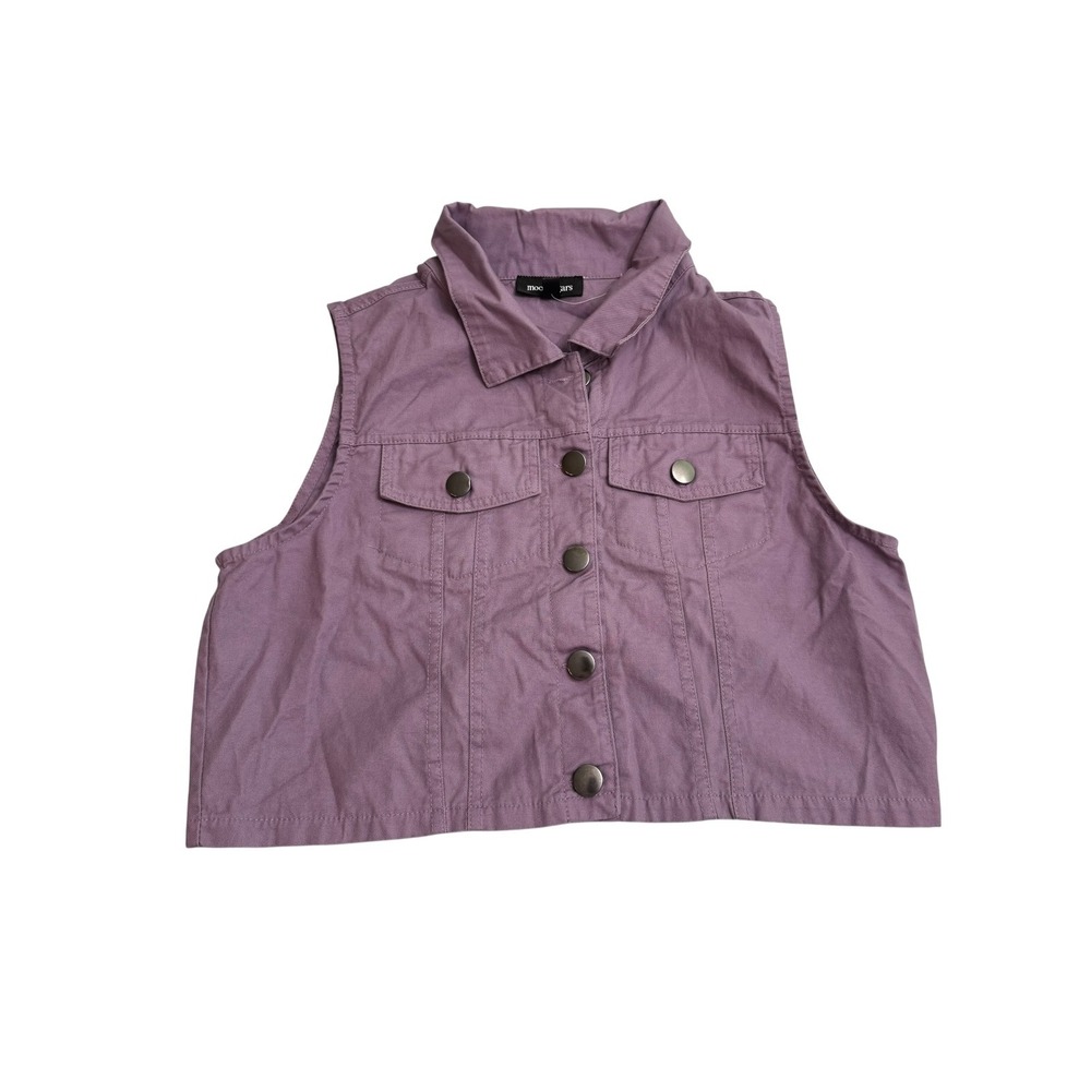 Moon and  Stars Kids Purple Denim Vest Cropped Button Front Sleeveless Jacket- L